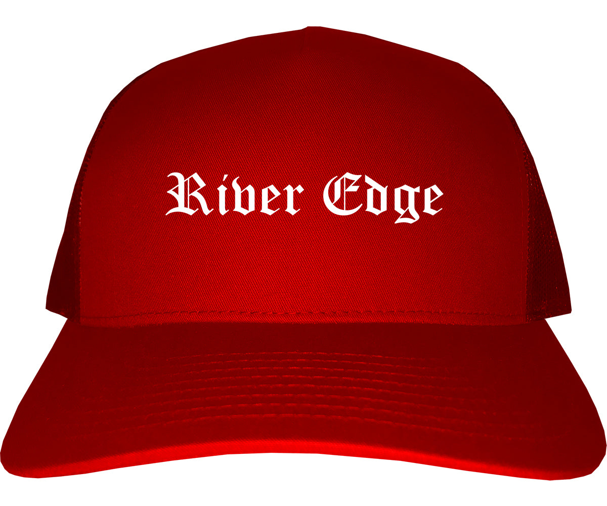 River Edge New Jersey NJ Old English Mens Trucker Hat Cap Red