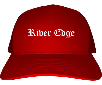 River Edge New Jersey NJ Old English Mens Trucker Hat Cap Red