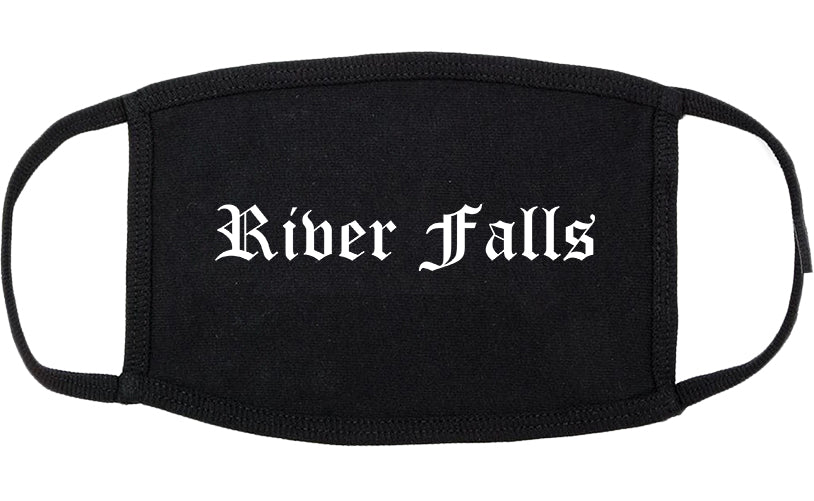 River Falls Wisconsin WI Old English Cotton Face Mask Black