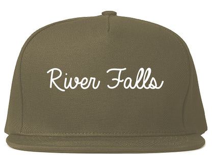 River Falls Wisconsin WI Script Mens Snapback Hat Grey
