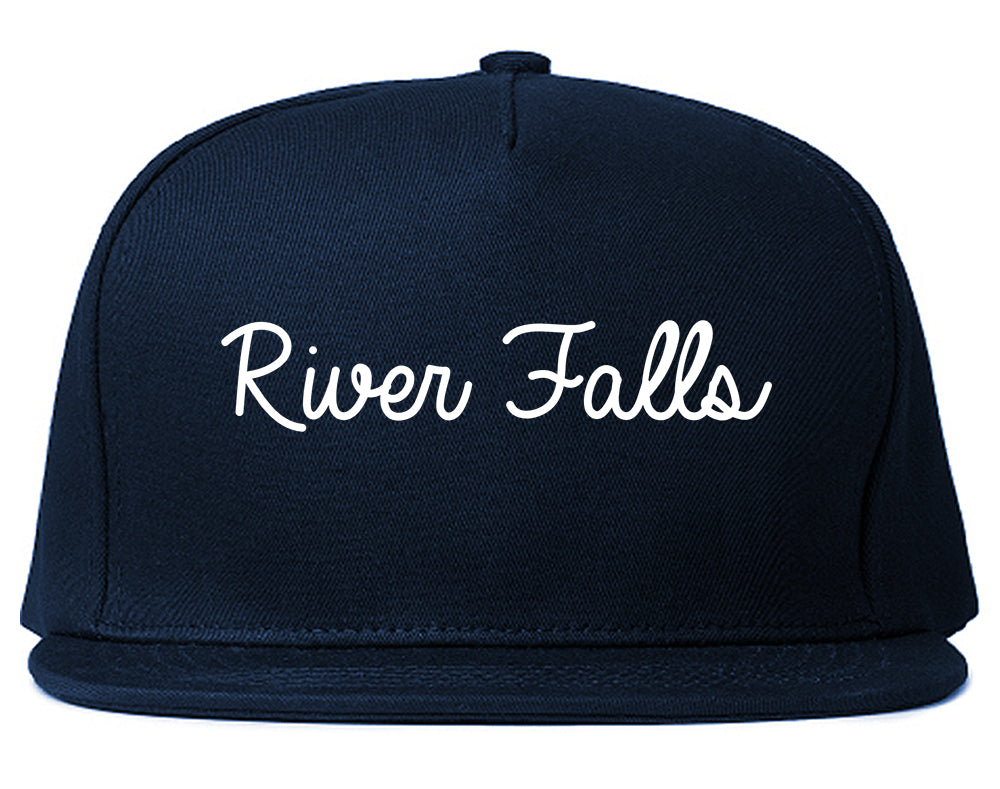 River Falls Wisconsin WI Script Mens Snapback Hat Navy Blue