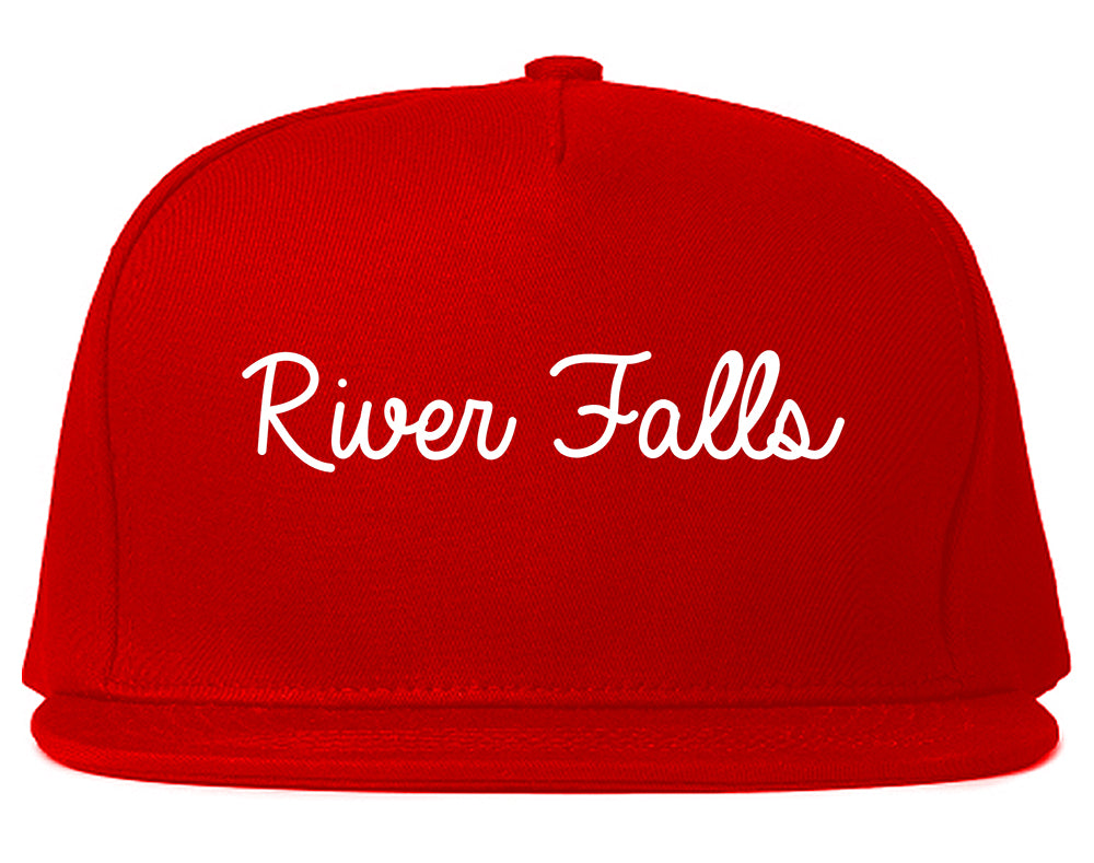 River Falls Wisconsin WI Script Mens Snapback Hat Red