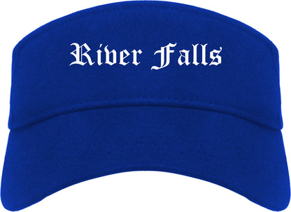River Falls Wisconsin WI Old English Mens Visor Cap Hat Royal Blue