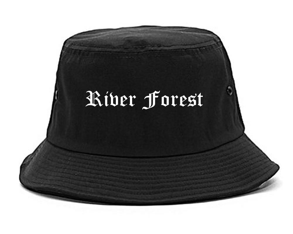 River Forest Illinois IL Old English Mens Bucket Hat Black