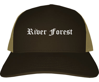 River Forest Illinois IL Old English Mens Trucker Hat Cap Brown