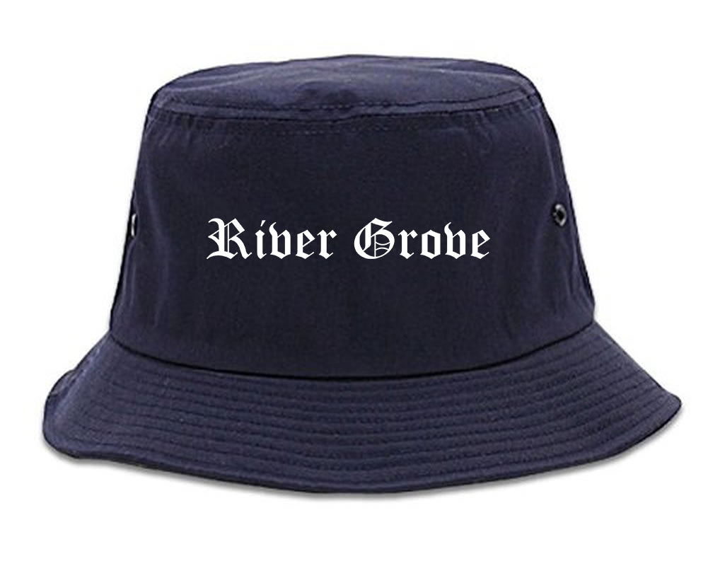 River Grove Illinois IL Old English Mens Bucket Hat Navy Blue