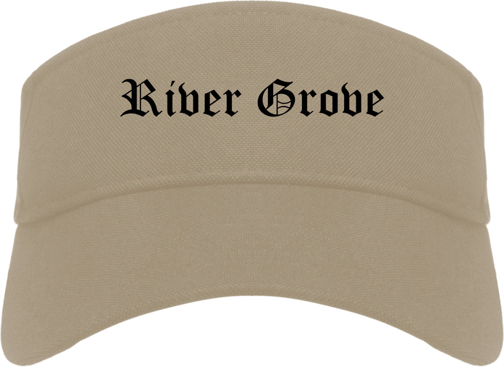 River Grove Illinois IL Old English Mens Visor Cap Hat Khaki