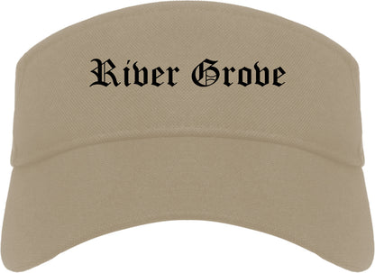 River Grove Illinois IL Old English Mens Visor Cap Hat Khaki