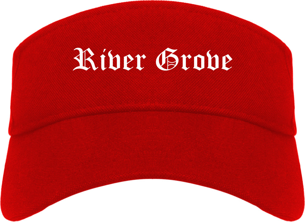 River Grove Illinois IL Old English Mens Visor Cap Hat Red