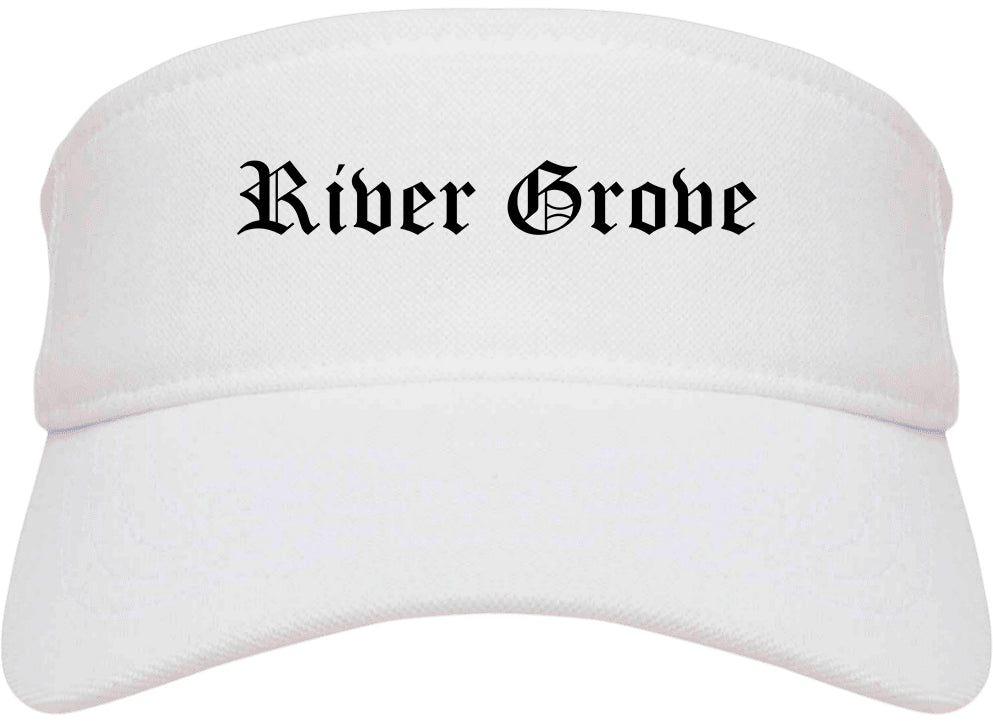 River Grove Illinois IL Old English Mens Visor Cap Hat White