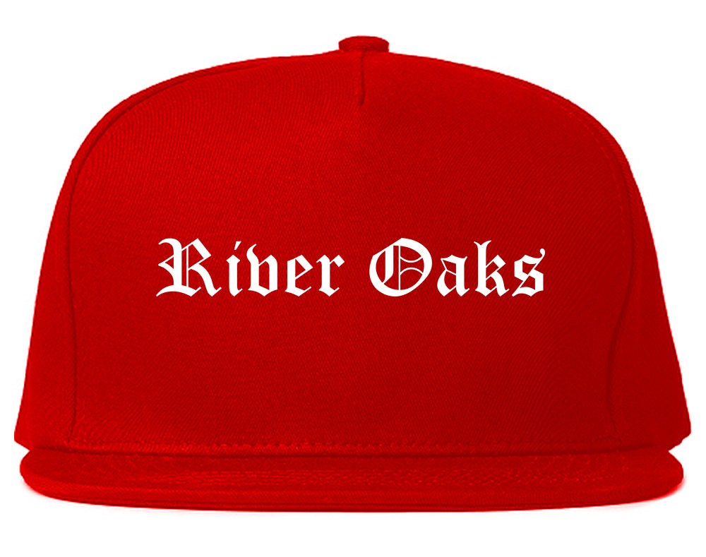 River Oaks Texas TX Old English Mens Snapback Hat Red