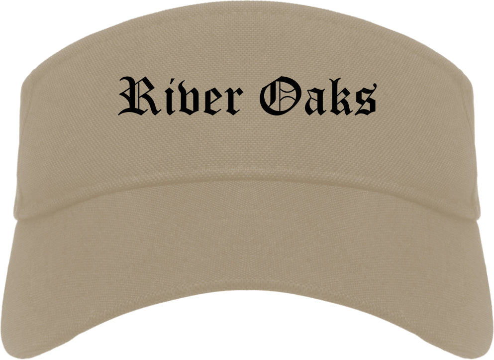 River Oaks Texas TX Old English Mens Visor Cap Hat Khaki