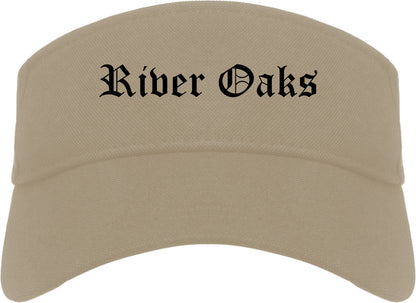 River Oaks Texas TX Old English Mens Visor Cap Hat Khaki