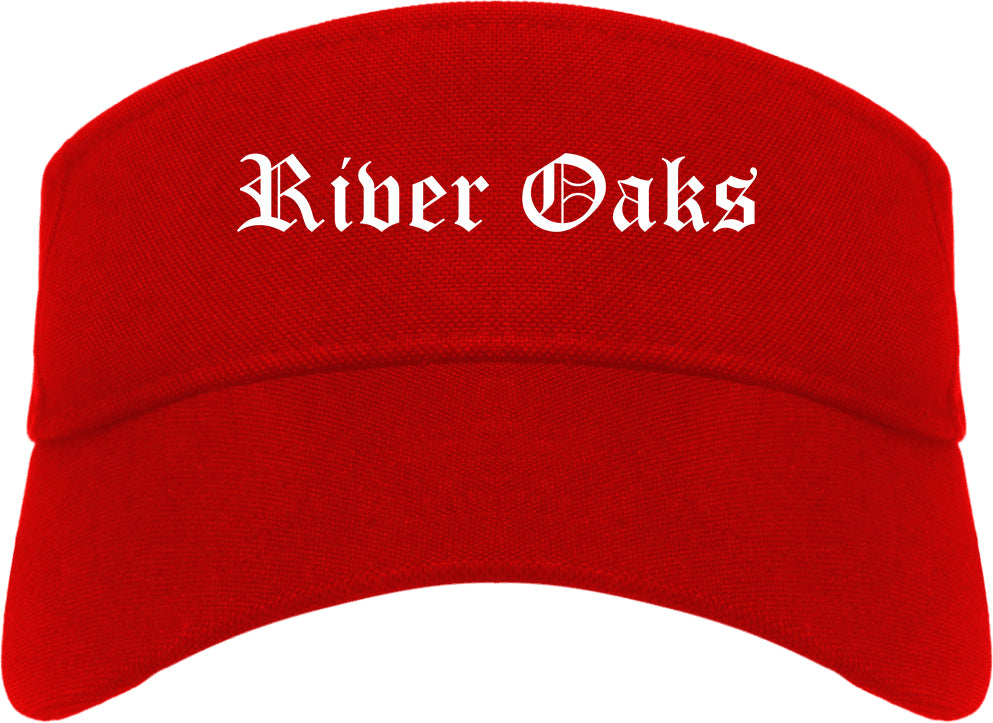 River Oaks Texas TX Old English Mens Visor Cap Hat Red