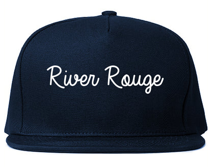 River Rouge Michigan MI Script Mens Snapback Hat Navy Blue