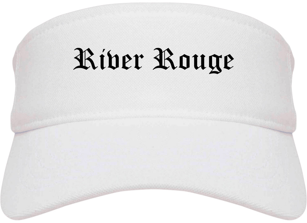 River Rouge Michigan MI Old English Mens Visor Cap Hat White
