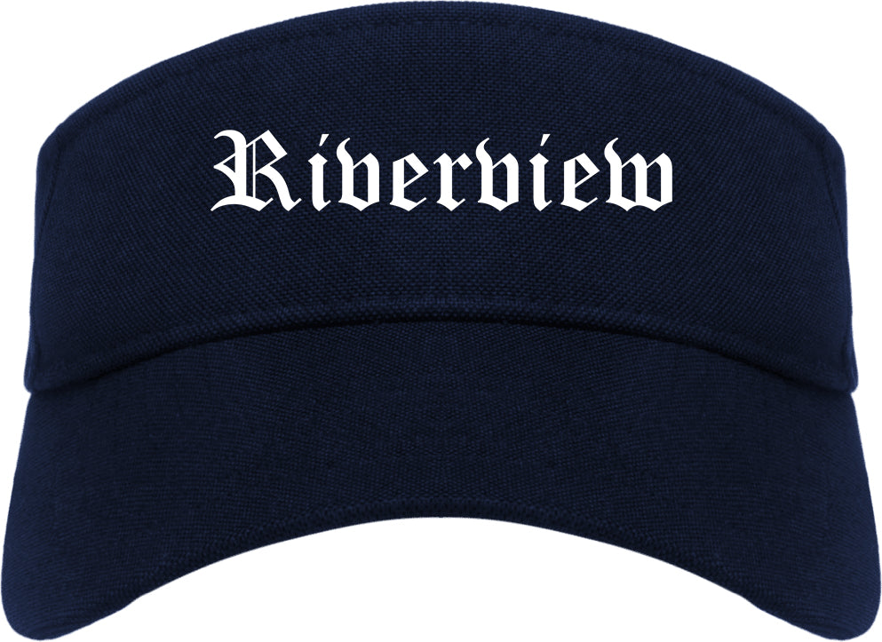 Riverview Michigan MI Old English Mens Visor Cap Hat Navy Blue