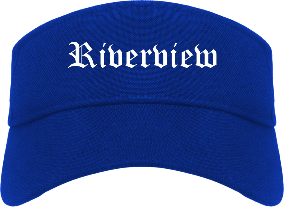 Riverview Michigan MI Old English Mens Visor Cap Hat Royal Blue