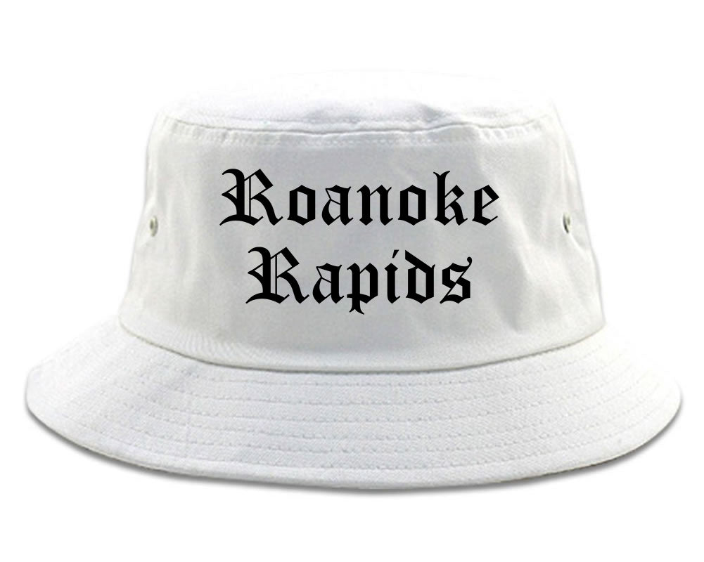 Roanoke Rapids North Carolina NC Old English Mens Bucket Hat White