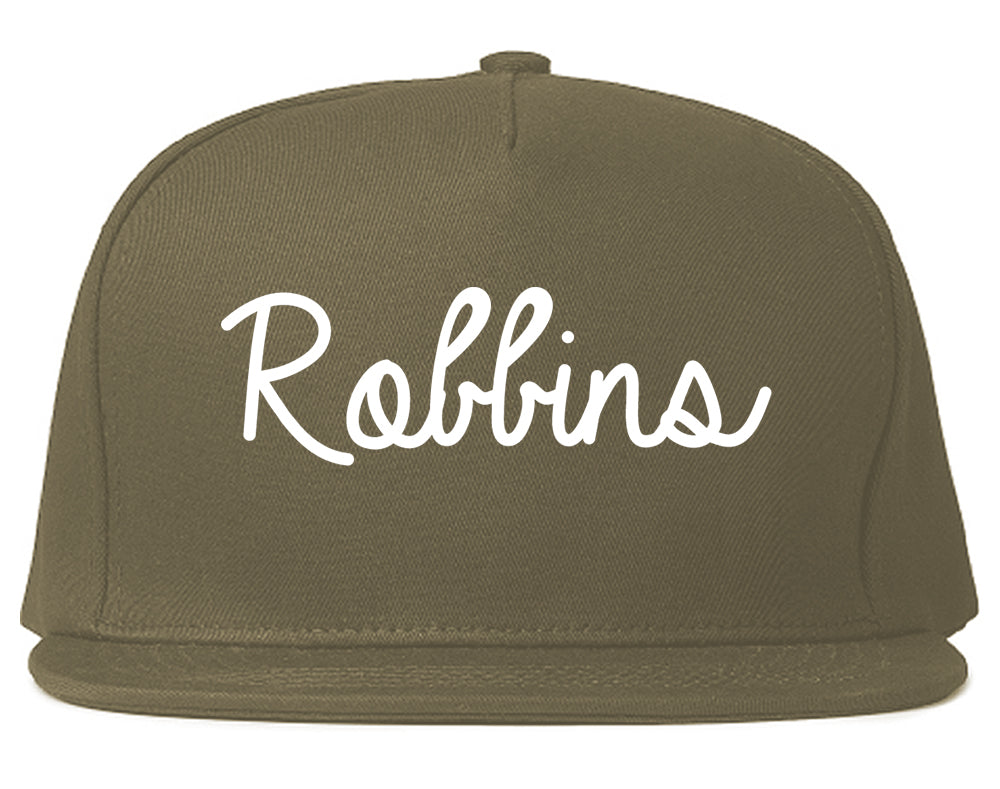 Robbins Illinois IL Script Mens Snapback Hat Grey