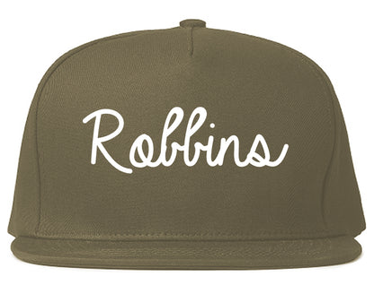 Robbins Illinois IL Script Mens Snapback Hat Grey