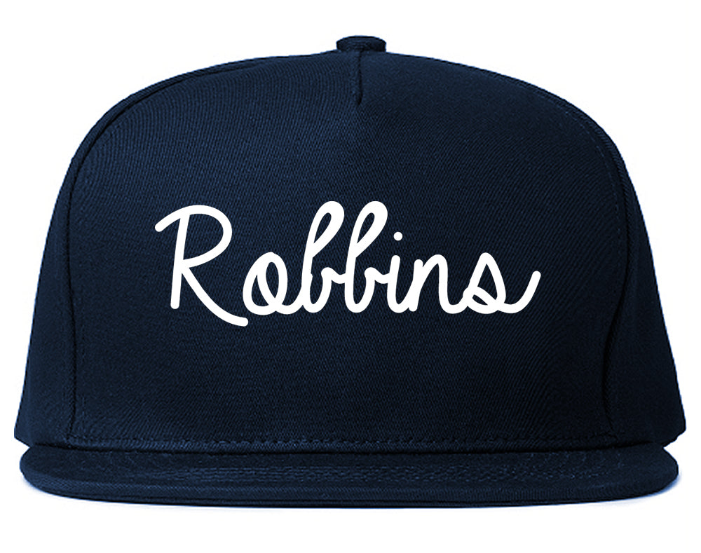 Robbins Illinois IL Script Mens Snapback Hat Navy Blue