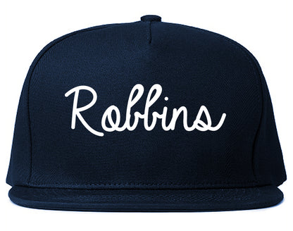 Robbins Illinois IL Script Mens Snapback Hat Navy Blue