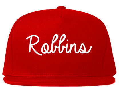 Robbins Illinois IL Script Mens Snapback Hat Red