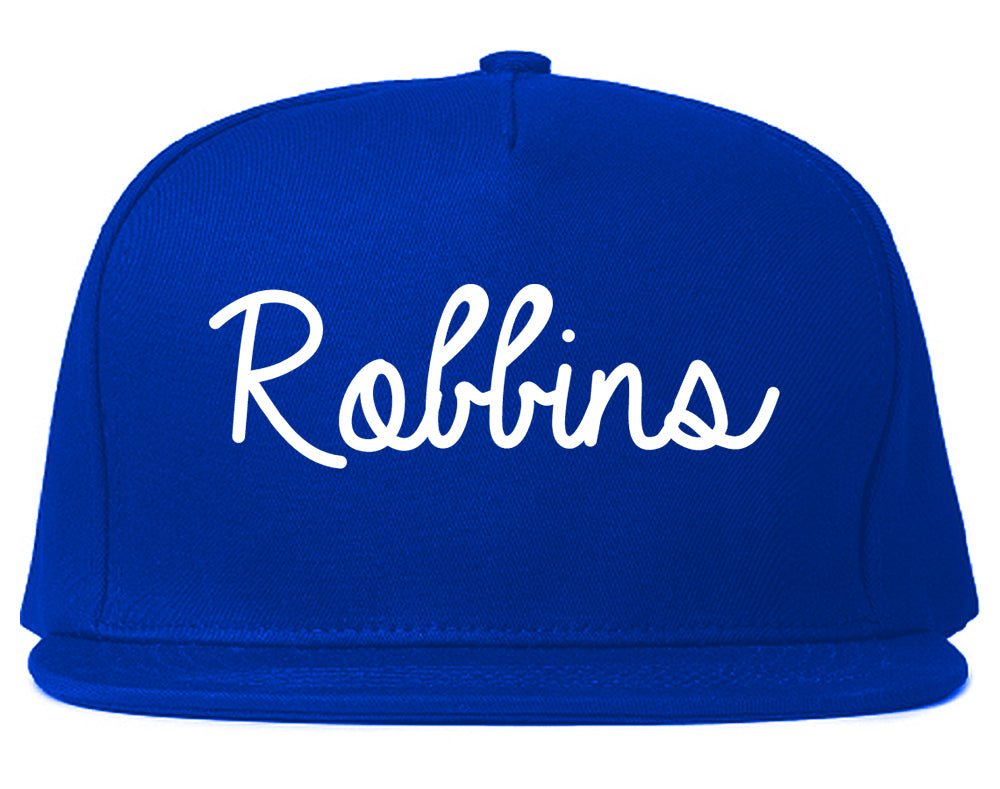 Robbins Illinois IL Script Mens Snapback Hat Royal Blue
