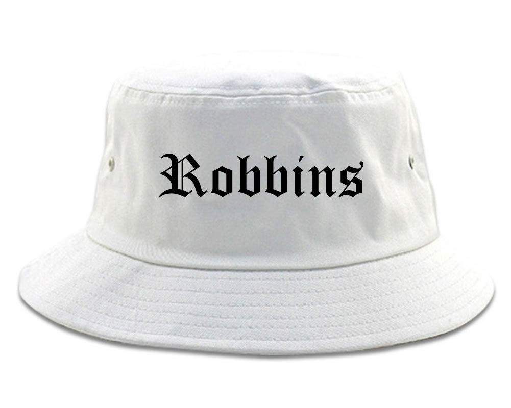 Robbins Illinois IL Old English Mens Bucket Hat White