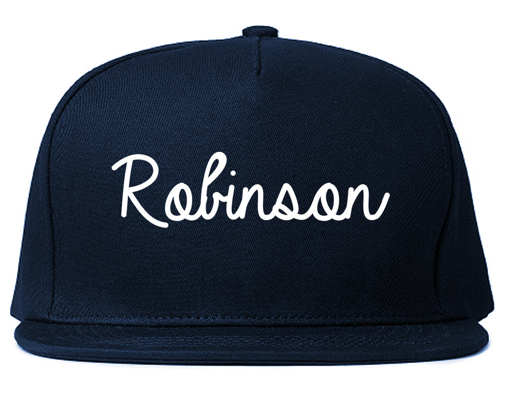 Robinson Texas TX Script Mens Snapback Hat Navy Blue