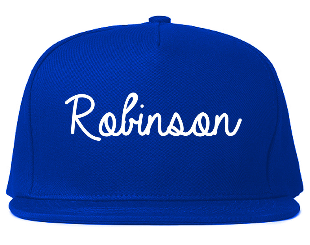 Robinson Texas TX Script Mens Snapback Hat Royal Blue