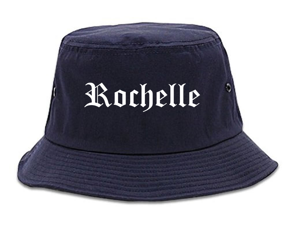 Rochelle Illinois IL Old English Mens Bucket Hat Navy Blue