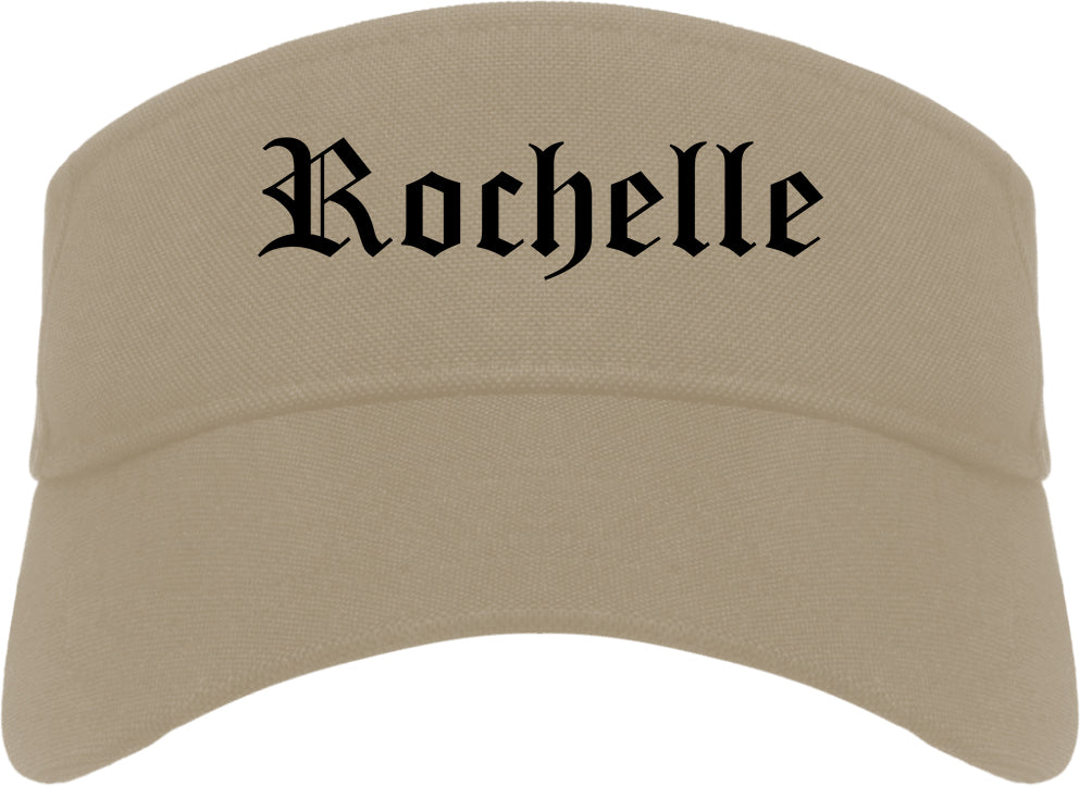 Rochelle Illinois IL Old English Mens Visor Cap Hat Khaki
