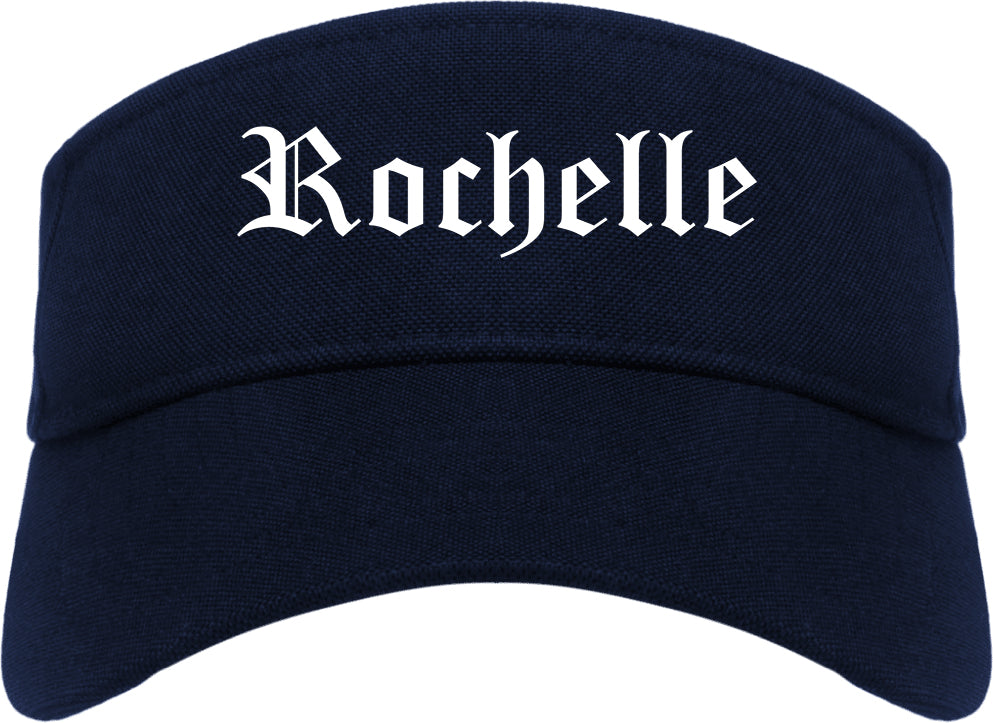 Rochelle Illinois IL Old English Mens Visor Cap Hat Navy Blue