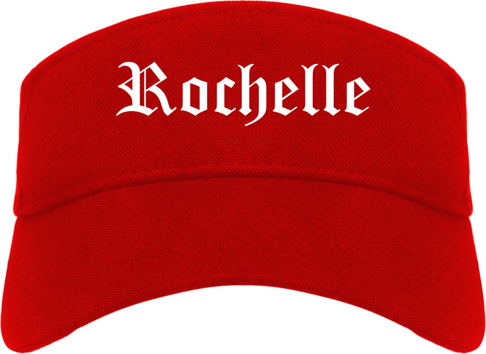 Rochelle Illinois IL Old English Mens Visor Cap Hat Red