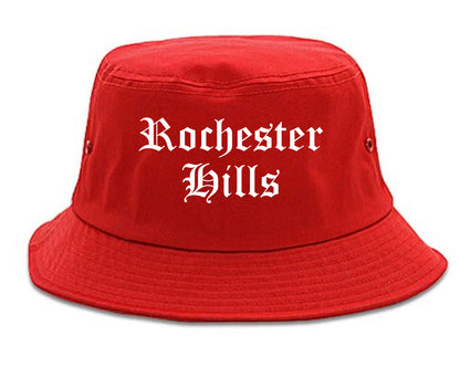Rochester Hills Michigan MI Old English Mens Bucket Hat Red