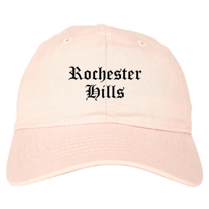 Rochester Hills Michigan MI Old English Mens Dad Hat Baseball Cap Pink
