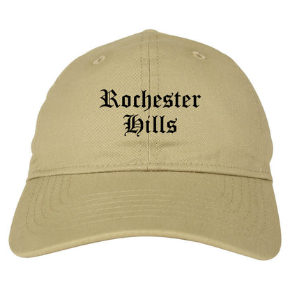 Rochester Hills Michigan MI Old English Mens Dad Hat Baseball Cap Tan