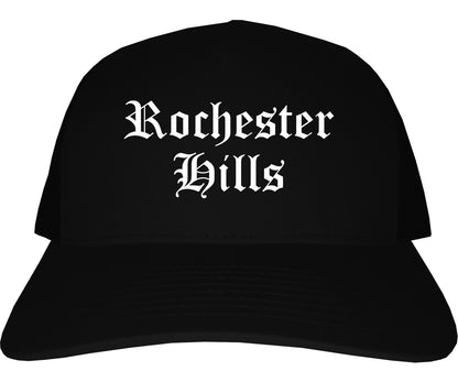 Rochester Hills Michigan MI Old English Mens Trucker Hat Cap Black