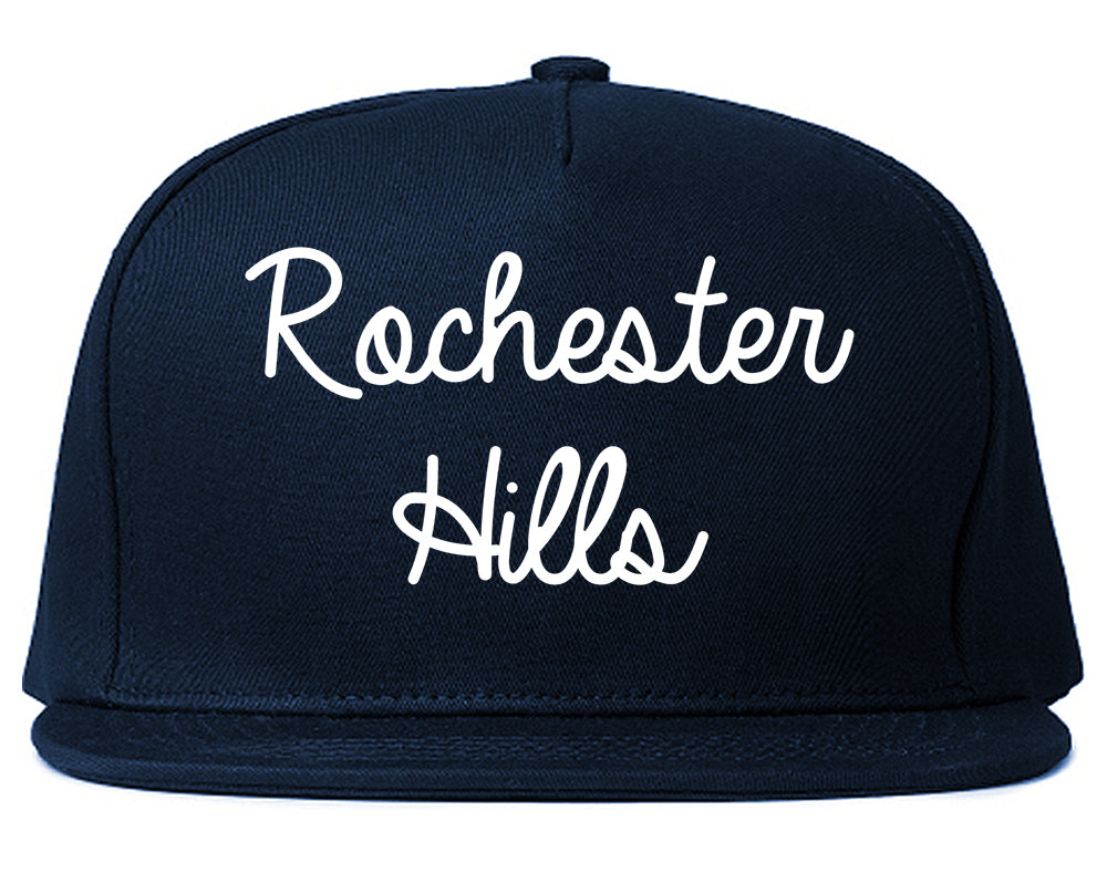 Rochester Hills Michigan MI Script Mens Snapback Hat Navy Blue