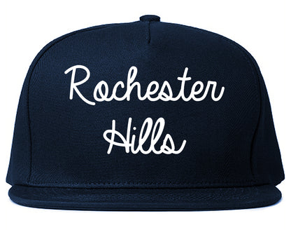 Rochester Hills Michigan MI Script Mens Snapback Hat Navy Blue