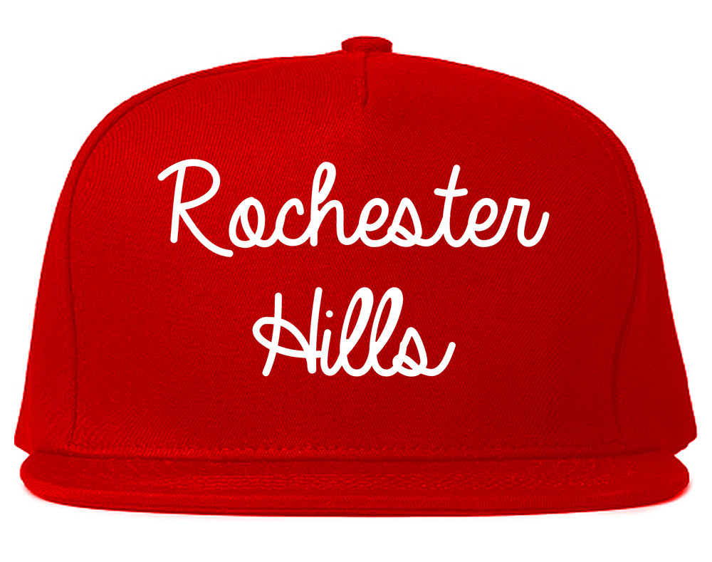 Rochester Hills Michigan MI Script Mens Snapback Hat Red