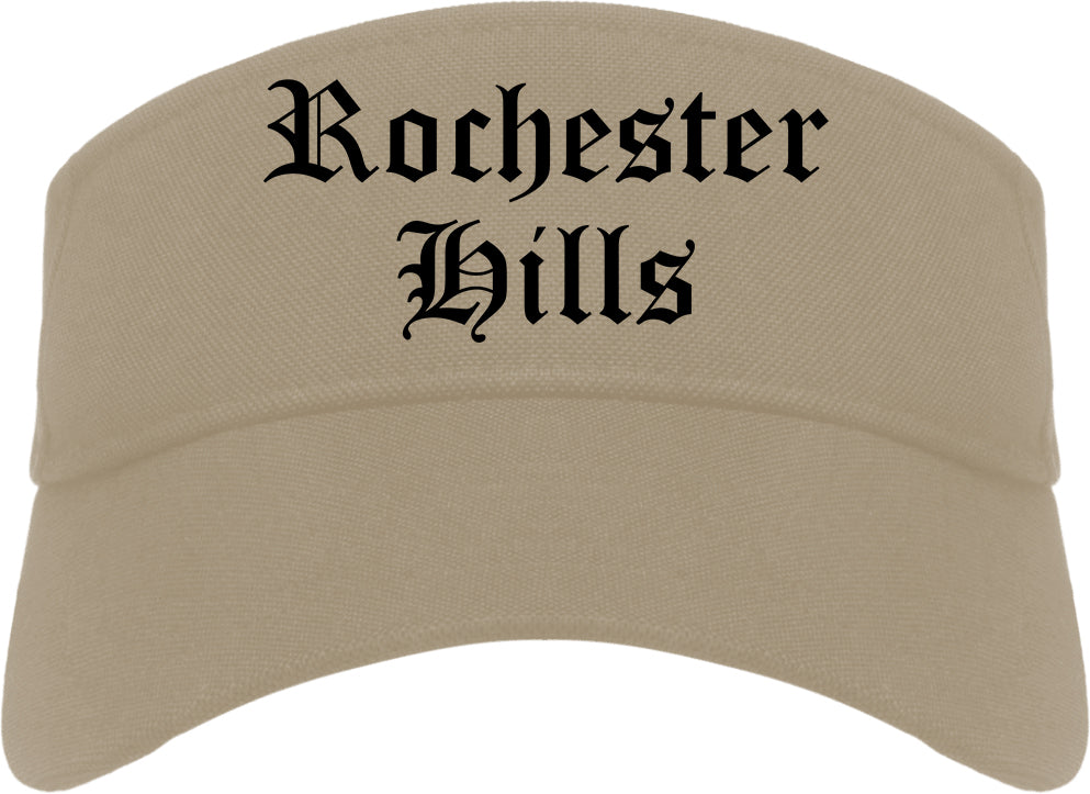 Rochester Hills Michigan MI Old English Mens Visor Cap Hat Khaki