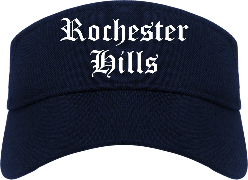 Rochester Hills Michigan MI Old English Mens Visor Cap Hat Navy Blue