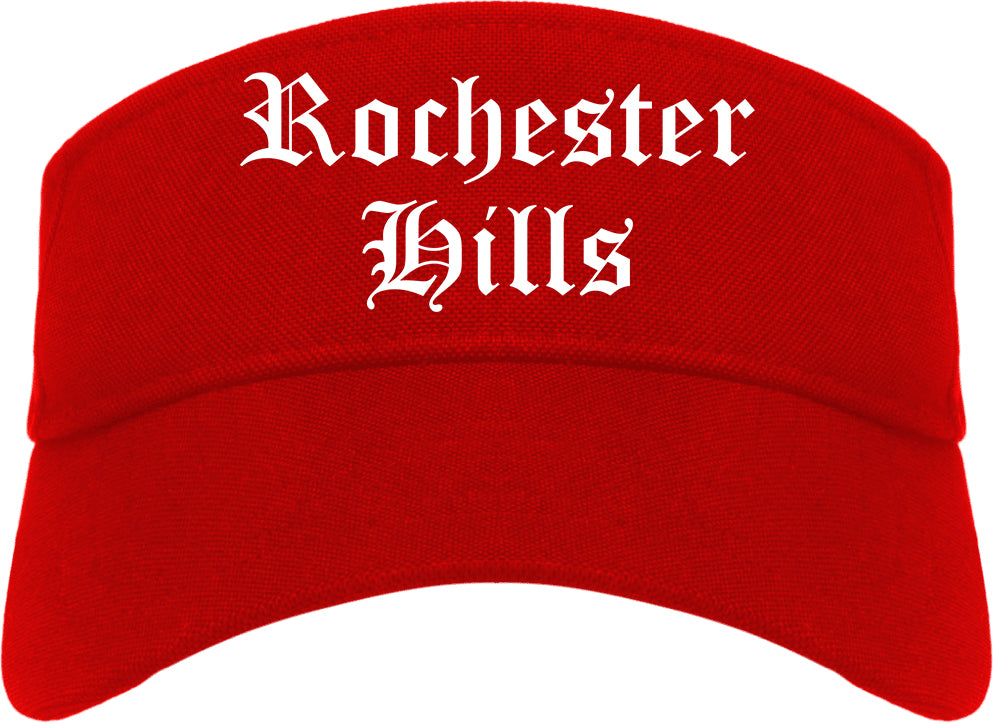 Rochester Hills Michigan MI Old English Mens Visor Cap Hat Red