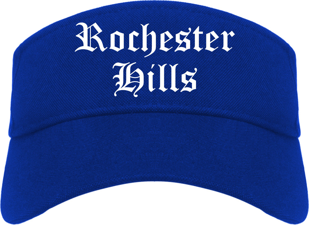 Rochester Hills Michigan MI Old English Mens Visor Cap Hat Royal Blue