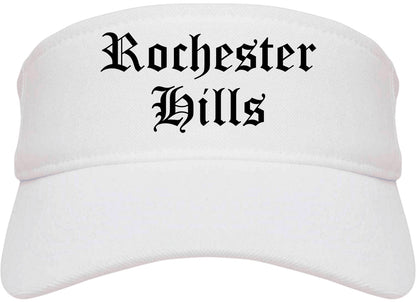 Rochester Hills Michigan MI Old English Mens Visor Cap Hat White