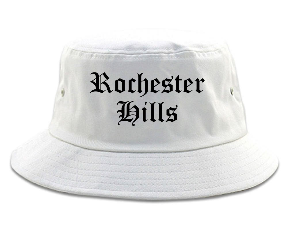 Rochester Hills Michigan MI Old English Mens Bucket Hat White