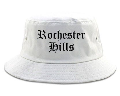Rochester Hills Michigan MI Old English Mens Bucket Hat White